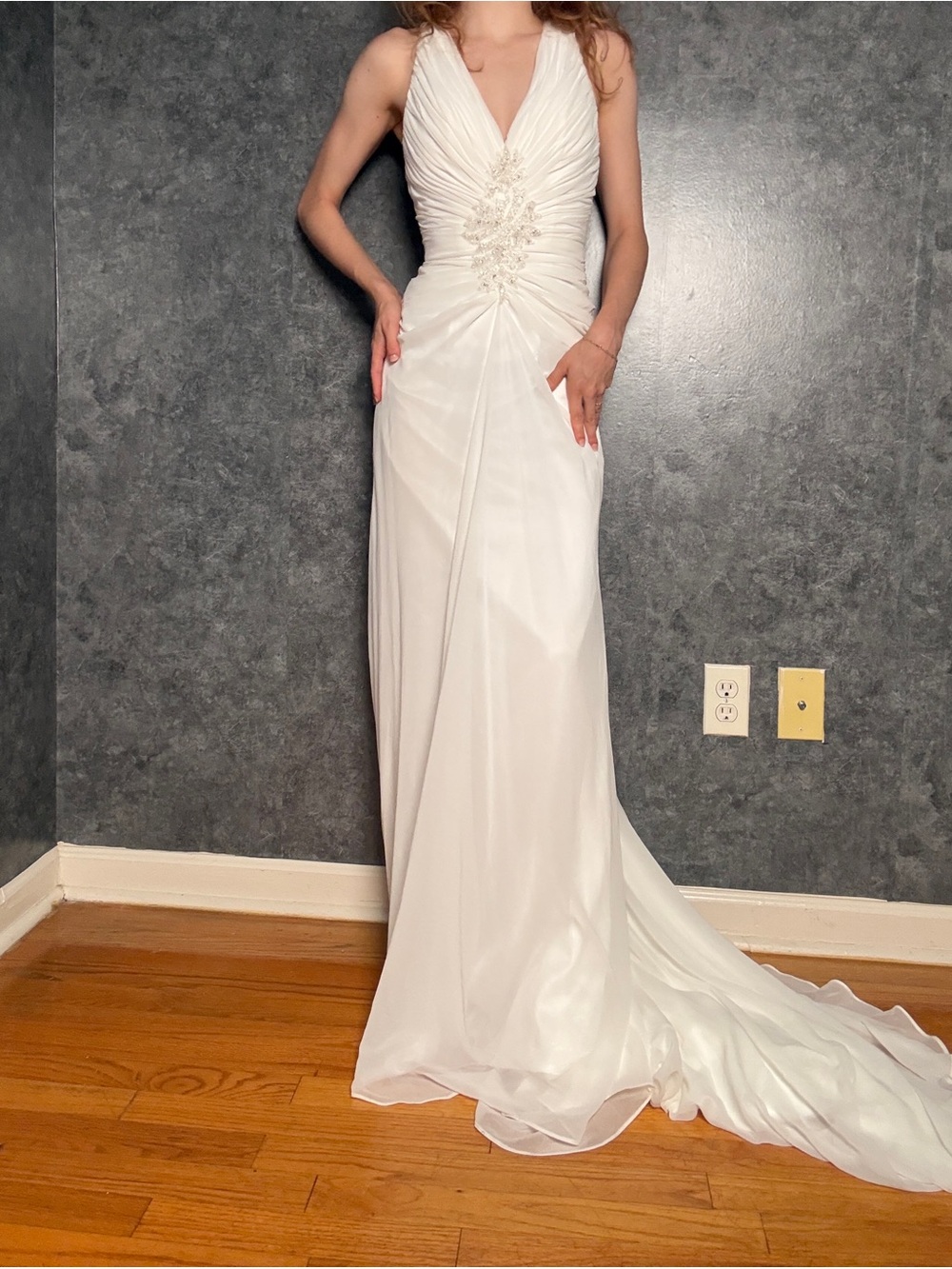 Vintage Custom Chiffon Wedding Dress — White, Size 0